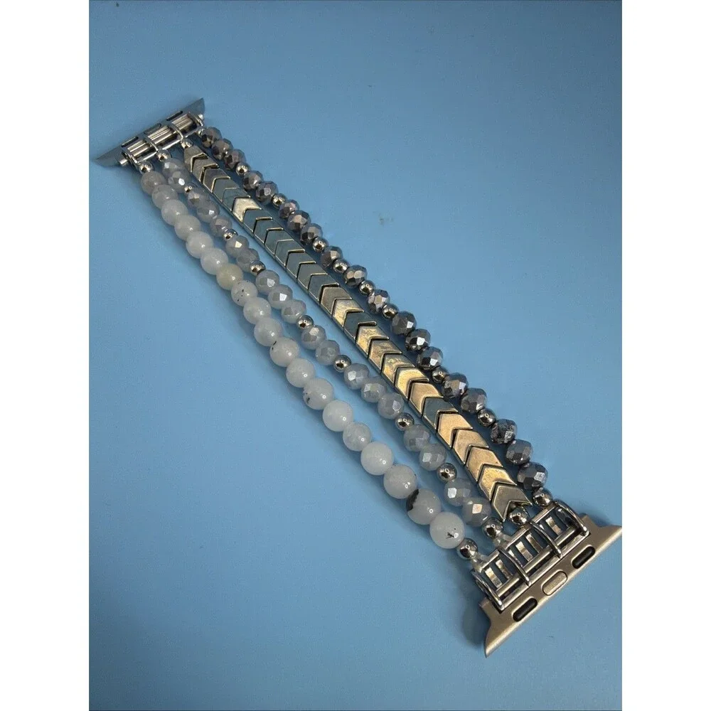 Apple Silver and White Layered Beaded Watch Band